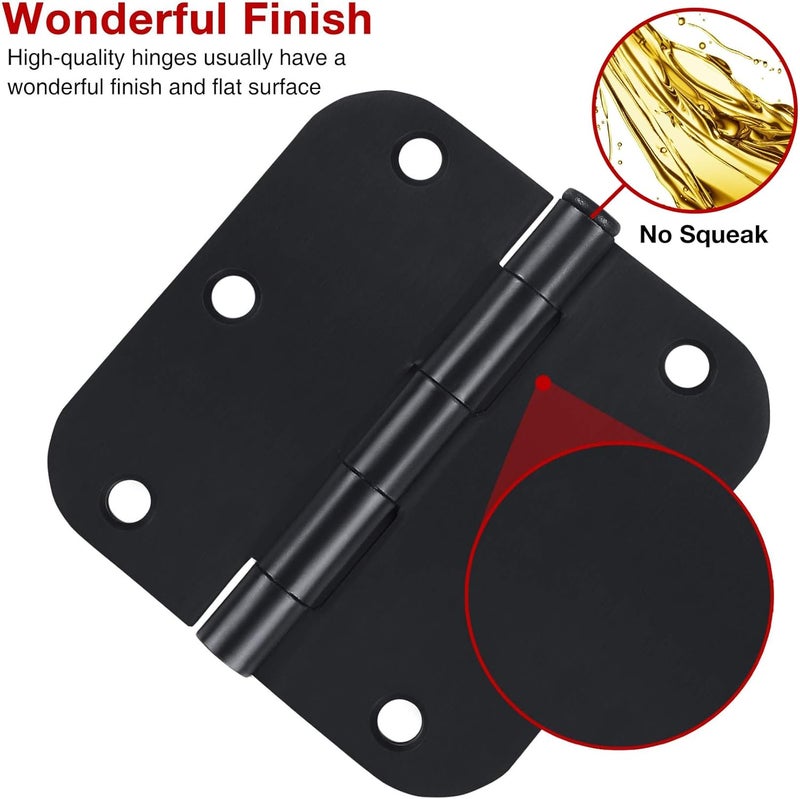 KIW 6 Pack Black Door Hinges - 3.5 x 3.5 Inch, Matte Black, 5/8 Inch Radius Corners, Standard Residential & Office Door Hardware - Image 2