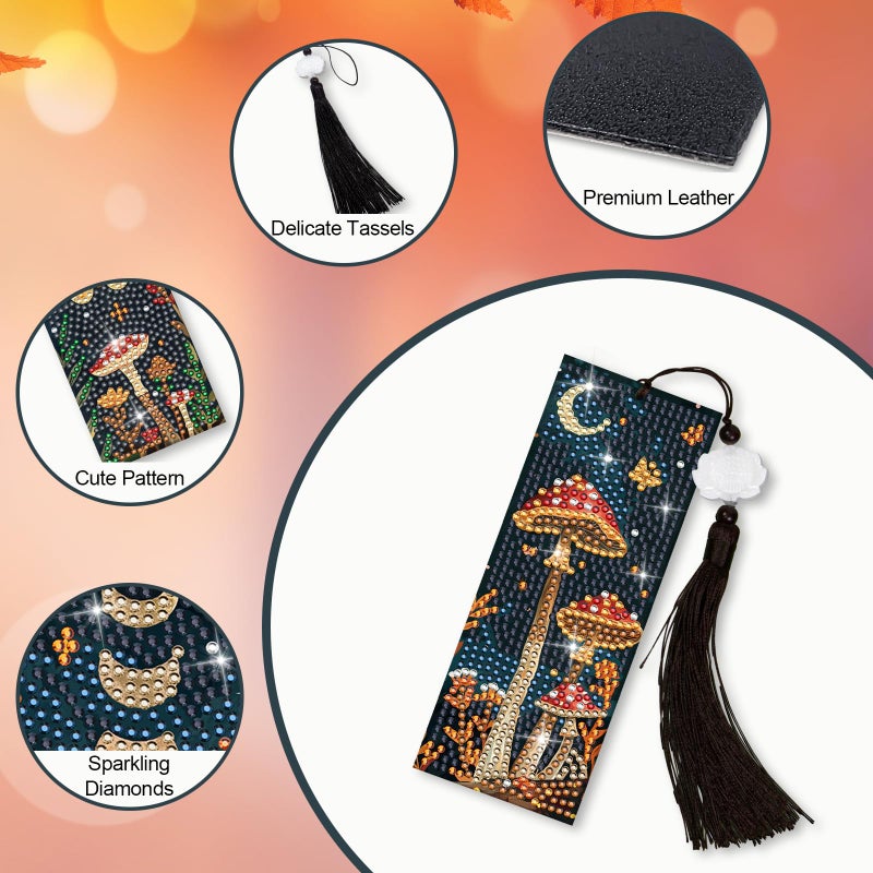 Anseal 3Pcs Mushroom Diamond Art Bookmarks DIY Leather Tassel Bookmark for Kids Adult Beginners Christmas New Year Graduation Birthday Gift - Image 5