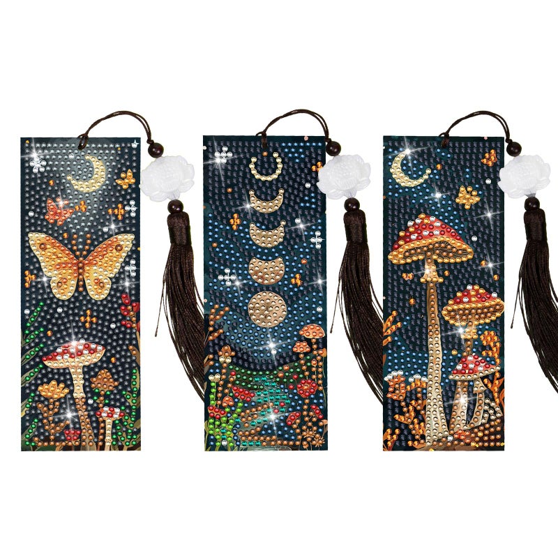 Anseal 3Pcs Mushroom Diamond Art Bookmarks DIY Leather Tassel Bookmark for Kids Adult Beginners Christmas New Year Graduation Birthday Gift - Image 1