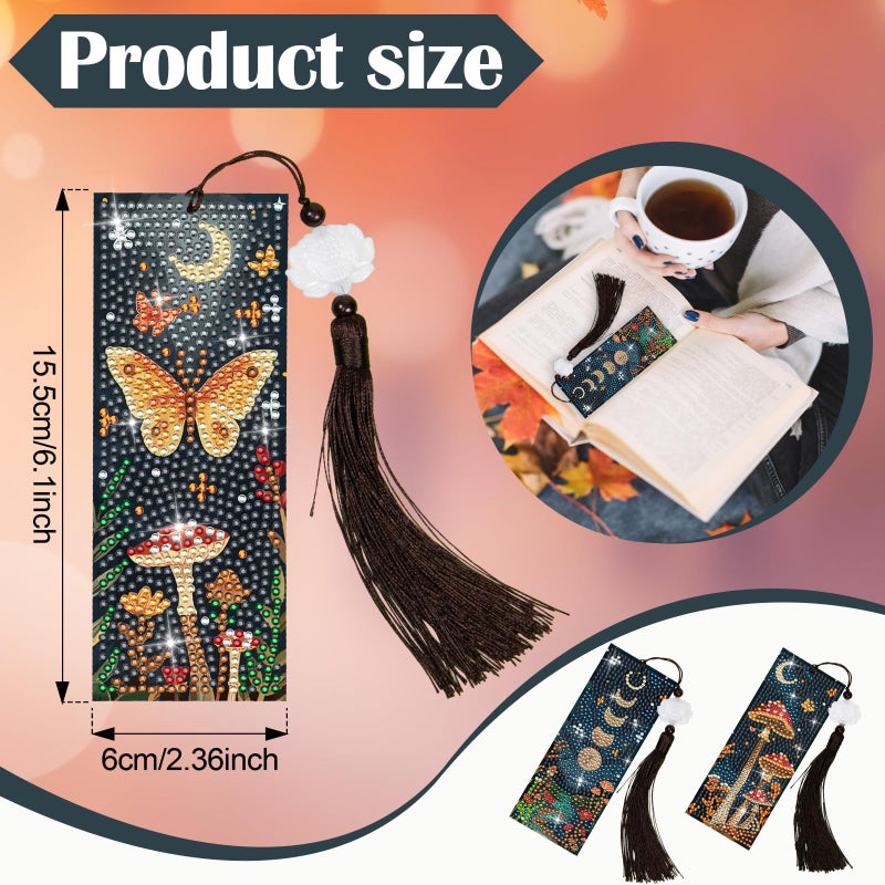 Anseal 3Pcs Mushroom Diamond Art Bookmarks DIY Leather Tassel Bookmark for Kids Adult Beginners Christmas New Year Graduation Birthday Gift - Image 4
