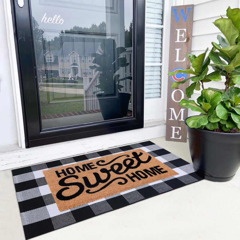 100 Coco Coir Welcome Mat  28 x 43 Inches Buffalo Plaid Rug Combo Set  Farmhouse Front Porch Entryway Fall Decor Floor Mat Doormat Indoor Outdoors Spring Mats Home Sweet Home