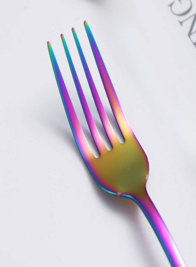 P Plus Fire Compact Appetizer Forks, Durable Stainless Steel with Elegant Round Flat Handle, Safe Edges & Modern Design for Snacks, Tapas or Tea Time (Small Fork, Rainbow, Pack of 6) - Image 4