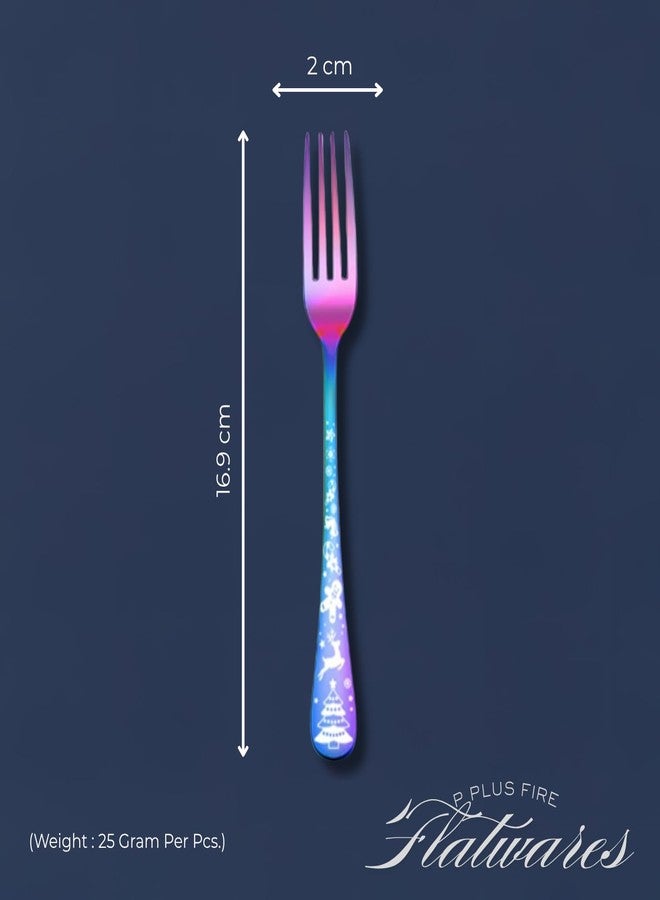 P Plus Fire Compact Appetizer Forks, Durable Stainless Steel with Elegant Round Flat Handle, Safe Edges & Modern Design for Snacks, Tapas or Tea Time (Small Fork, Rainbow, Pack of 6) - Image 2