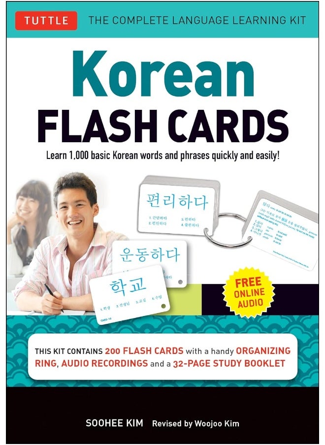 Korean Flash Cards Kit: Learn 1,000 Basic Korean Words and Phrases Quickly and Easily! (Hangul & Romanized Forms) Downloadable Audio Included  - Image 1
