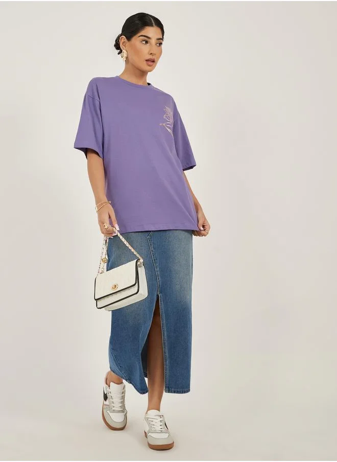 ستايلي Graphic Print Oversized Round Neck T-Shirt