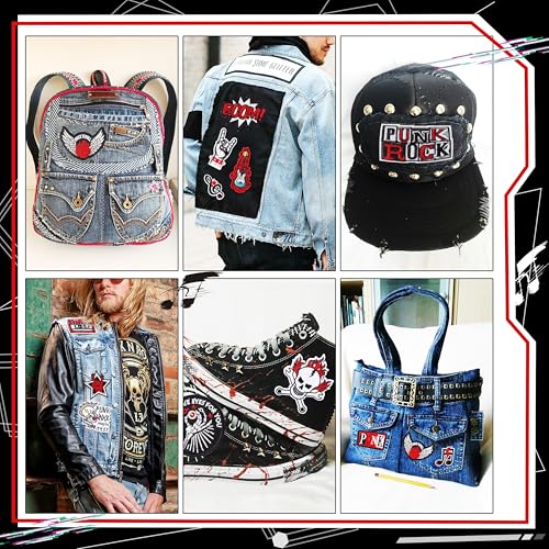 Meneng Iron On Rock Band Patches for Clothing: Meneng 45Pcs Assorted Cool Punk Embroidered Patch for DIY Crafts - Vintage Skull Metal Music Sew On Appliques for Jackets Vests Hats Backpacks Shirts - Image 2