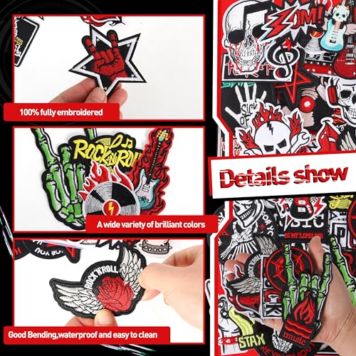 Meneng Iron On Rock Band Patches for Clothing: Meneng 45Pcs Assorted Cool Punk Embroidered Patch for DIY Crafts - Vintage Skull Metal Music Sew On Appliques for Jackets Vests Hats Backpacks Shirts - Image 5
