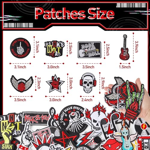 Meneng Iron On Rock Band Patches for Clothing: Meneng 45Pcs Assorted Cool Punk Embroidered Patch for DIY Crafts - Vintage Skull Metal Music Sew On Appliques for Jackets Vests Hats Backpacks Shirts - Image 4
