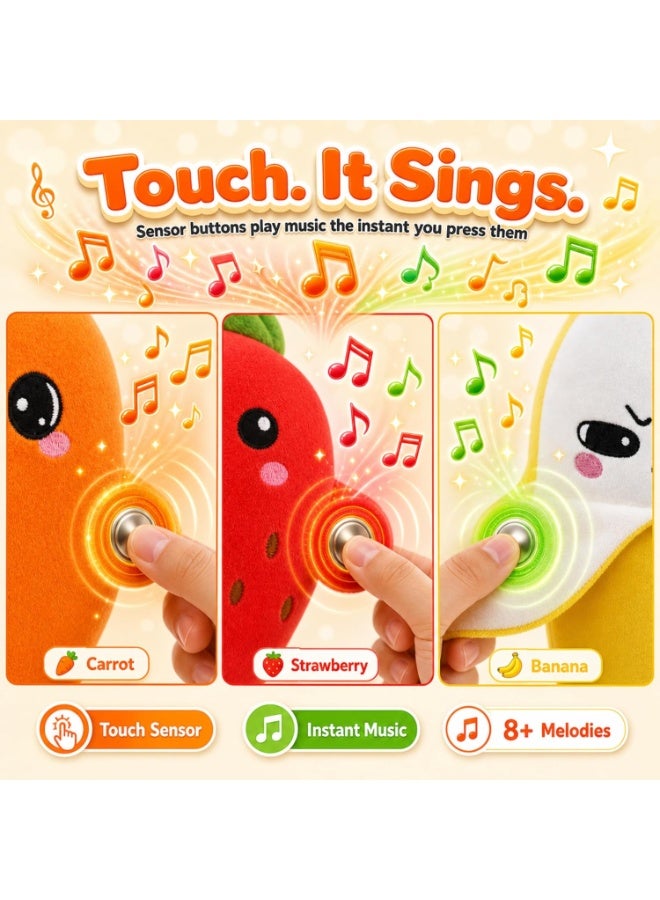 ARGT Interactive Musical Strawberry Plush Toy, Touch-Activated Rhythm Piano Sensory Toy for Kids, Soft Stuffed Educational Gift, Strawberry Design - Image 3