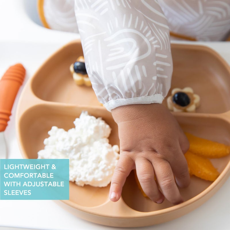 Bumkins Sleeved Bib for Girl or Boy, Baby and Toddler for 6-24 Mos, Essential Must Have for Eating, Feeding, Baby Led Weaning Supplies, Long Sleeve Mess Saving Food Catcher, Soft Fabric, Boho Beige - Image 4