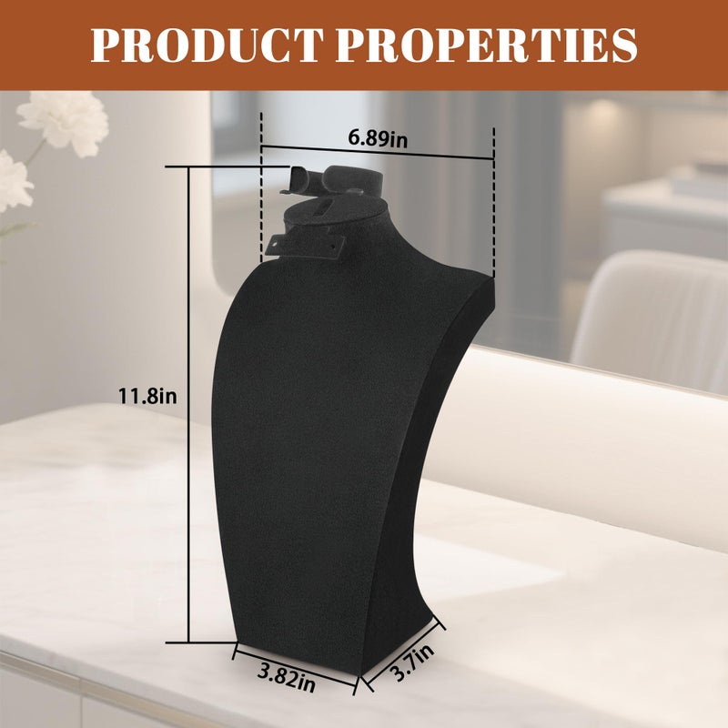 Homeanda Necklace Display Bust, Velvet Jewelry Display Stand for Vendors, Jewelry Bust Display for Necklace, Bracelets, Earrings, Rings (Black-11.8"x6.7") - Image 3