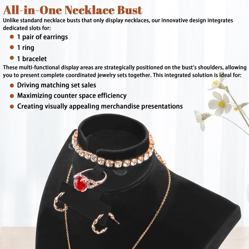 Homeanda Necklace Display Bust, Velvet Jewelry Display Stand for Vendors, Jewelry Bust Display for Necklace, Bracelets, Earrings, Rings (Black-11.8"x6.7") - Image 4
