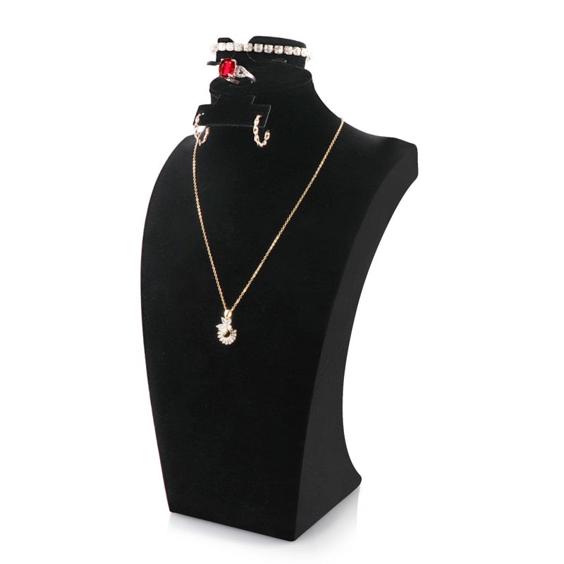 Homeanda Necklace Display Bust, Velvet Jewelry Display Stand for Vendors, Jewelry Bust Display for Necklace, Bracelets, Earrings, Rings (Black-11.8"x6.7") - Image 1