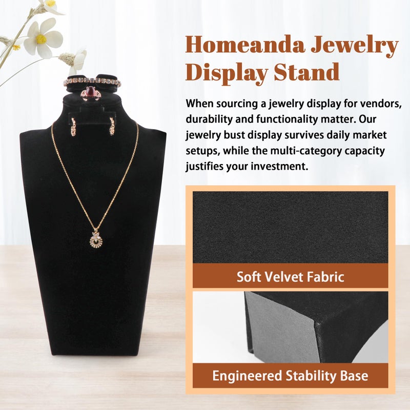 Homeanda Necklace Display Bust, Velvet Jewelry Display Stand for Vendors, Jewelry Bust Display for Necklace, Bracelets, Earrings, Rings (Black-11.8"x6.7") - Image 5