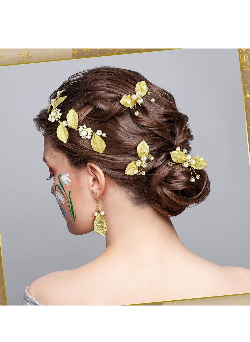 SYOSI 9 Pieces Greek Costume Accessories Set for Women Girls Gold Greek Jewelry Greek Leaf Hair Pins Clips Crown Earrings Golden Hair Vine Headband for Women Halloween Wedding Party - Image 4