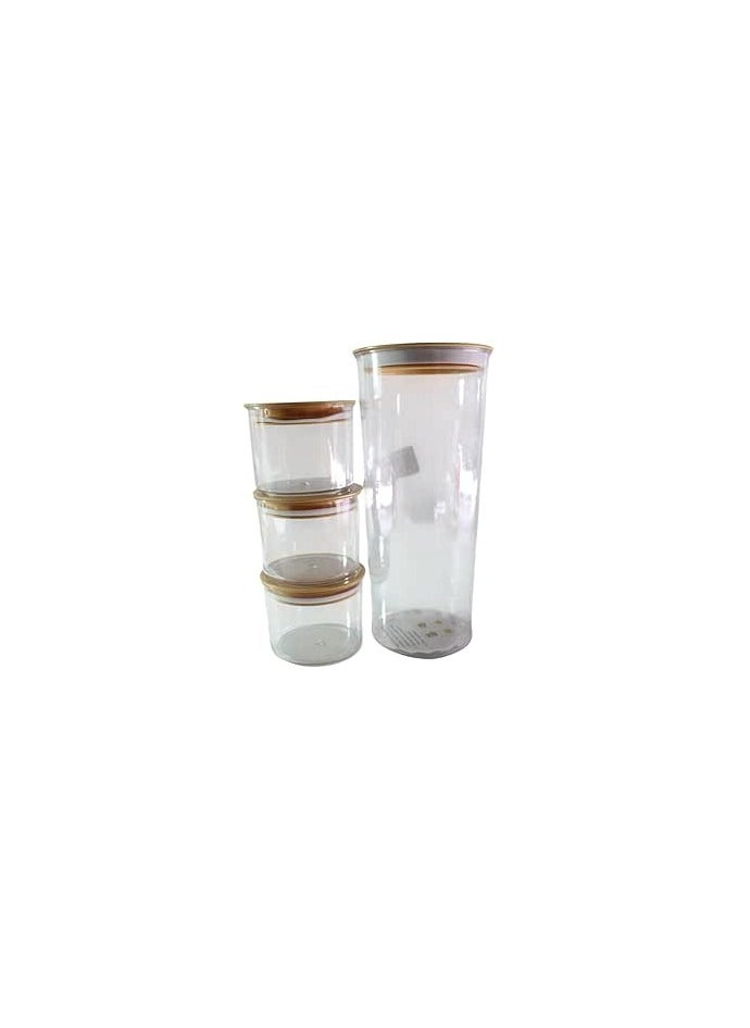 Generic Acrylic Food Container Set With Wooden Color Lid Large Size With 3 Small Same Size  - Image 1