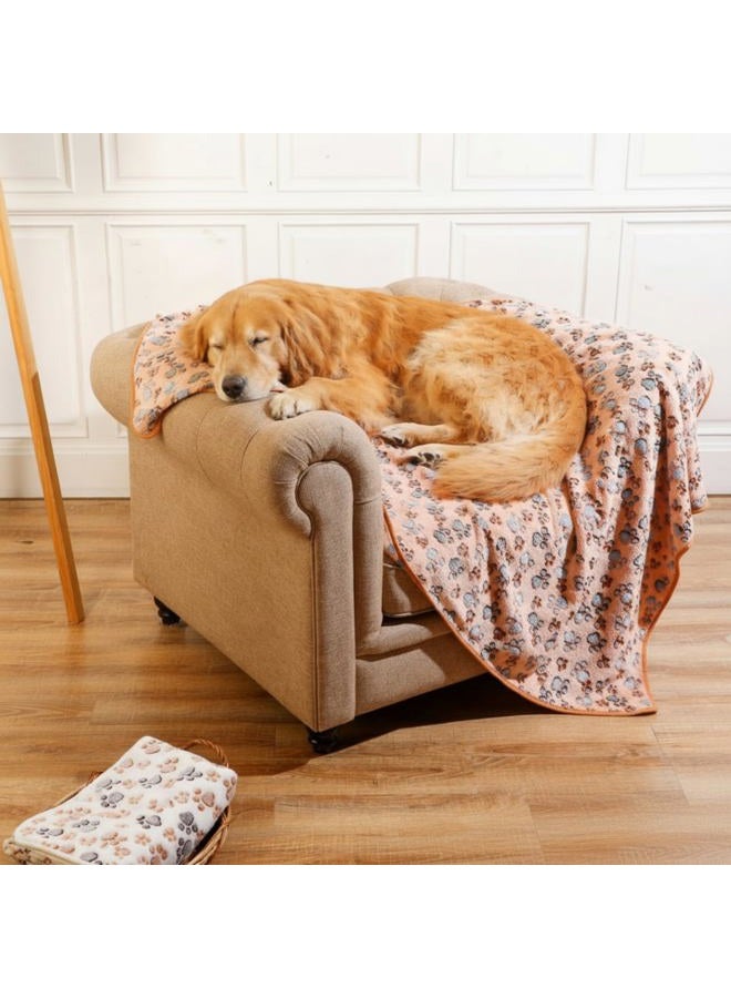 Tatuo Pack of 4 Pet Dog Blankets, Paw Pattern, Puppy Fleece Blanket for Small, Medium, Pets, Dogs, Cats, Warm Sleeping Mat, Doggy, Kitten Soft Bed Mat (L, White, Coffee, Pink, Purple) - Image 2