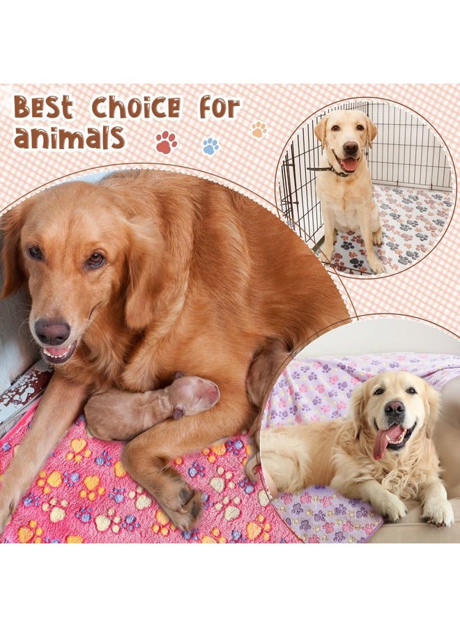 Tatuo Pack of 4 Pet Dog Blankets, Paw Pattern, Puppy Fleece Blanket for Small, Medium, Pets, Dogs, Cats, Warm Sleeping Mat, Doggy, Kitten Soft Bed Mat (L, White, Coffee, Pink, Purple) - Image 3