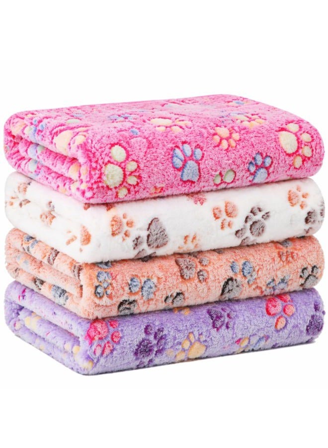 Tatuo Pack of 4 Pet Dog Blankets, Paw Pattern, Puppy Fleece Blanket for Small, Medium, Pets, Dogs, Cats, Warm Sleeping Mat, Doggy, Kitten Soft Bed Mat (L, White, Coffee, Pink, Purple) - Image 1