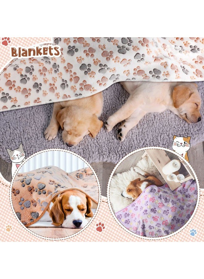 Tatuo Pack of 4 Pet Dog Blankets, Paw Pattern, Puppy Fleece Blanket for Small, Medium, Pets, Dogs, Cats, Warm Sleeping Mat, Doggy, Kitten Soft Bed Mat (L, White, Coffee, Pink, Purple) - Image 4