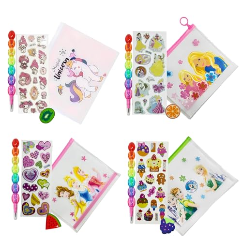 Returngifts: Pack of 8 combos for birthday retrun gifts for Girls. Total 8 pencil pouches, 8 erasers, 8 pencils and 8 stickers I BestNavratri Kanjak kanya pujan gifts in bulk (Girls combo) - Image 1
