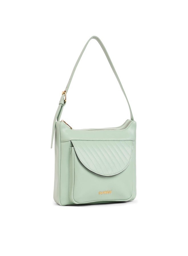 Caprese Jessica Hobo Medium Green Bag for Women Shoulder Bag with Adjustable Strap|Back Zip|Trendy New Shape, Spacious Design, Ideal for Office, Daily Use, and Travel - Image 3