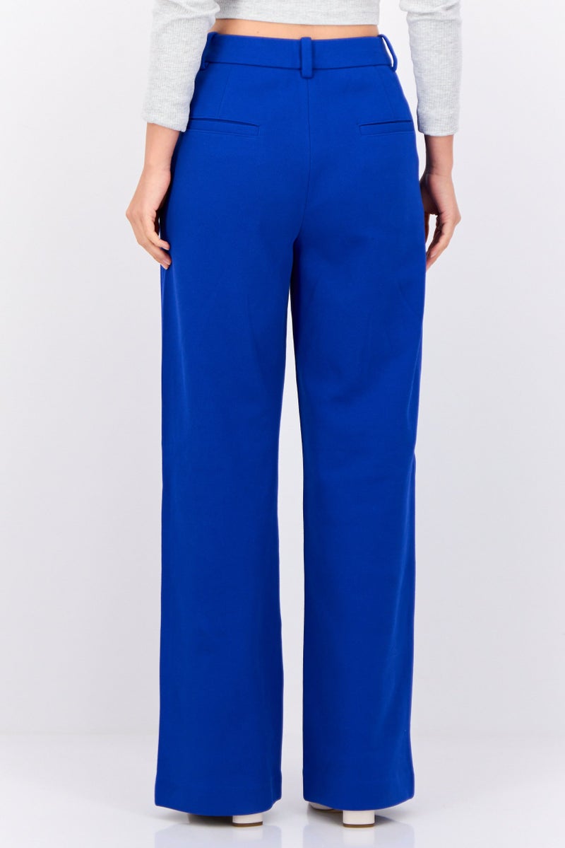ESPRIT Women Regular Fit Textured Straight Leg Pants, Dark Blue - Image 3