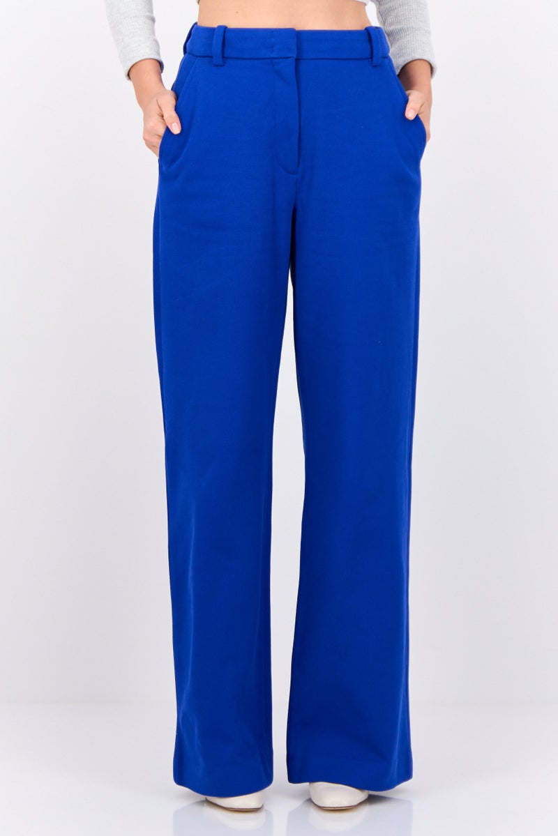 ESPRIT Women Regular Fit Textured Straight Leg Pants, Dark Blue - Image 1