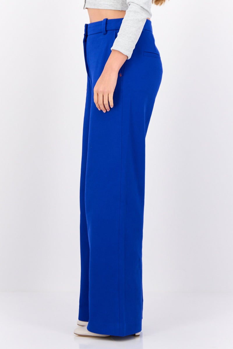 ESPRIT Women Regular Fit Textured Straight Leg Pants, Dark Blue - Image 2