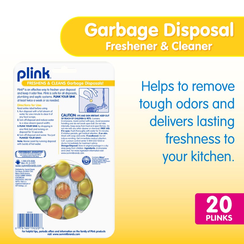Plink Garbage Disposer Freshener and Cleaner, Sink Disposal Odor Eliminator, Quick and Easy-to-Use Capsules, Septic-Friendly, Citrus Scents, 20 Count Package - Image 2