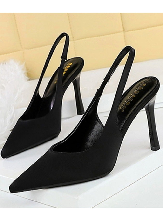 BIGTREE Women's Closed Pointed Toe High Heels With Ankle Straps Stiletto Sandal Pumps Black 9.5CM - Image 1