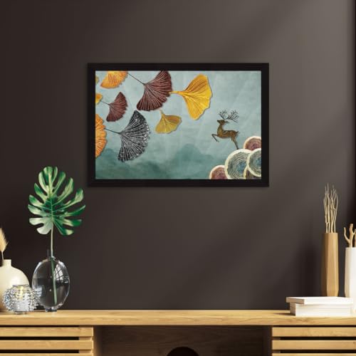 ArtX Paper Vastu Deer Floral Wall Decor Paintings with Frame for Home Decoration - Painting for Living Room - Framed Painting for Wall Decoration, 12.0 X 18.0 inches, Set Of 1 - Image 3