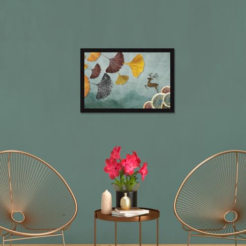 ArtX Paper Vastu Deer Floral Wall Decor Paintings with Frame for Home Decoration - Painting for Living Room - Framed Painting for Wall Decoration, 12.0 X 18.0 inches, Set Of 1 - Image 4