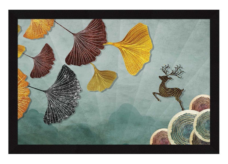 ArtX Paper Vastu Deer Floral Wall Decor Paintings with Frame for Home Decoration - Painting for Living Room - Framed Painting for Wall Decoration, 12.0 X 18.0 inches, Set Of 1 - Image 5