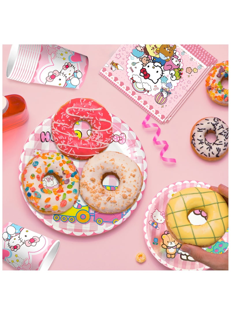 حفلة مثمرة زينة حفلة عيد ميلاد هالو كيتي لـ 16 ضيفًا، مجموعة أدوات مائدة حفلة هالو كيتي بما في ذلك مفرش طاولة هالو كيتي وأطباق ومناديل وأكواب لزينة حفلة عيد ميلاد هالو كيتي - Image 5