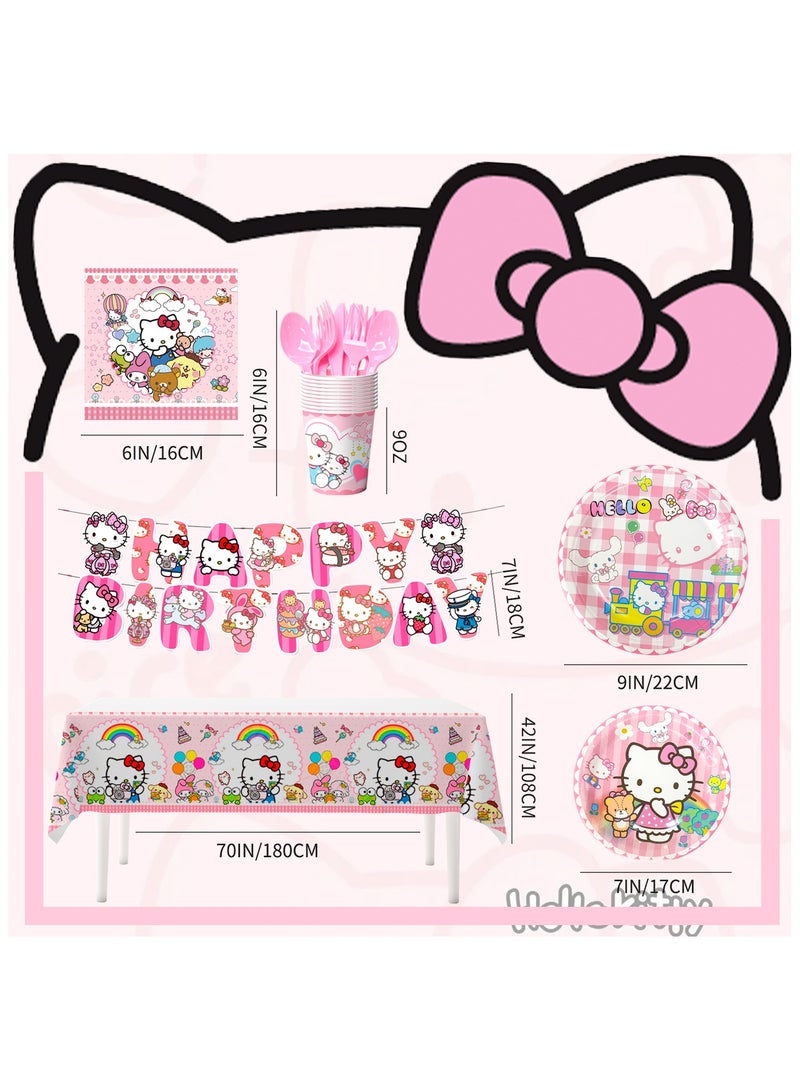 حفلة مثمرة زينة حفلة عيد ميلاد هالو كيتي لـ 16 ضيفًا، مجموعة أدوات مائدة حفلة هالو كيتي بما في ذلك مفرش طاولة هالو كيتي وأطباق ومناديل وأكواب لزينة حفلة عيد ميلاد هالو كيتي - Image 3