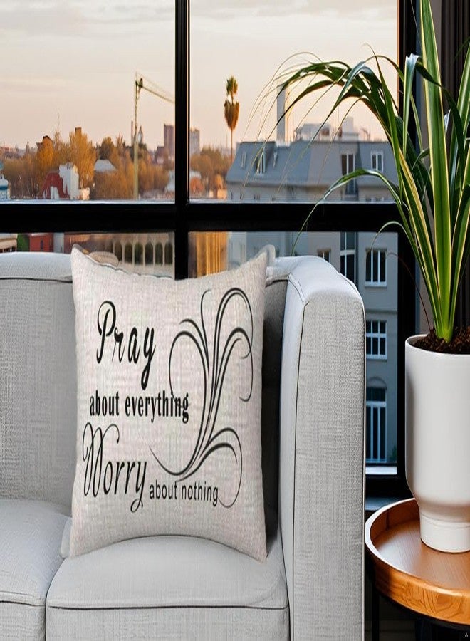 NIDITW Inspirational Words Throw Pillow Cover 12x20 Inches Pray About Everything Worry About Nothing Lumbar Cotton Linen Cushion Case for Sofa Couch Bed Home Decor (Pray) - Image 3
