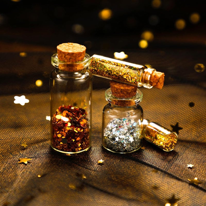 Geiserailie زجاجات صغيرة شفافة من جيزرالي 45 قطعة مع أغطية من الفلين، برطمانات أمنيات صغيرة، زجاجات صغيرة مع 50 برغي عين و3 قمع لحفلات الزفاف، هدايا، حرف يدوية، ديكور، 5 أحجام - Image 4