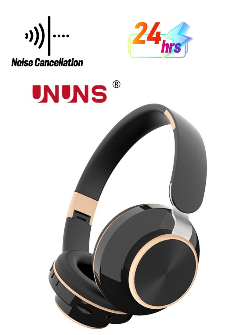 UNUNS Wireless Bluetooth Headphones Over Ear,Hi-Fi Stereo Headsets,Foldable Lightweight Wireless Stereo Earbuds Built-in Mic,Volume Control,FM For Phone PC Travel Office  - Image 1