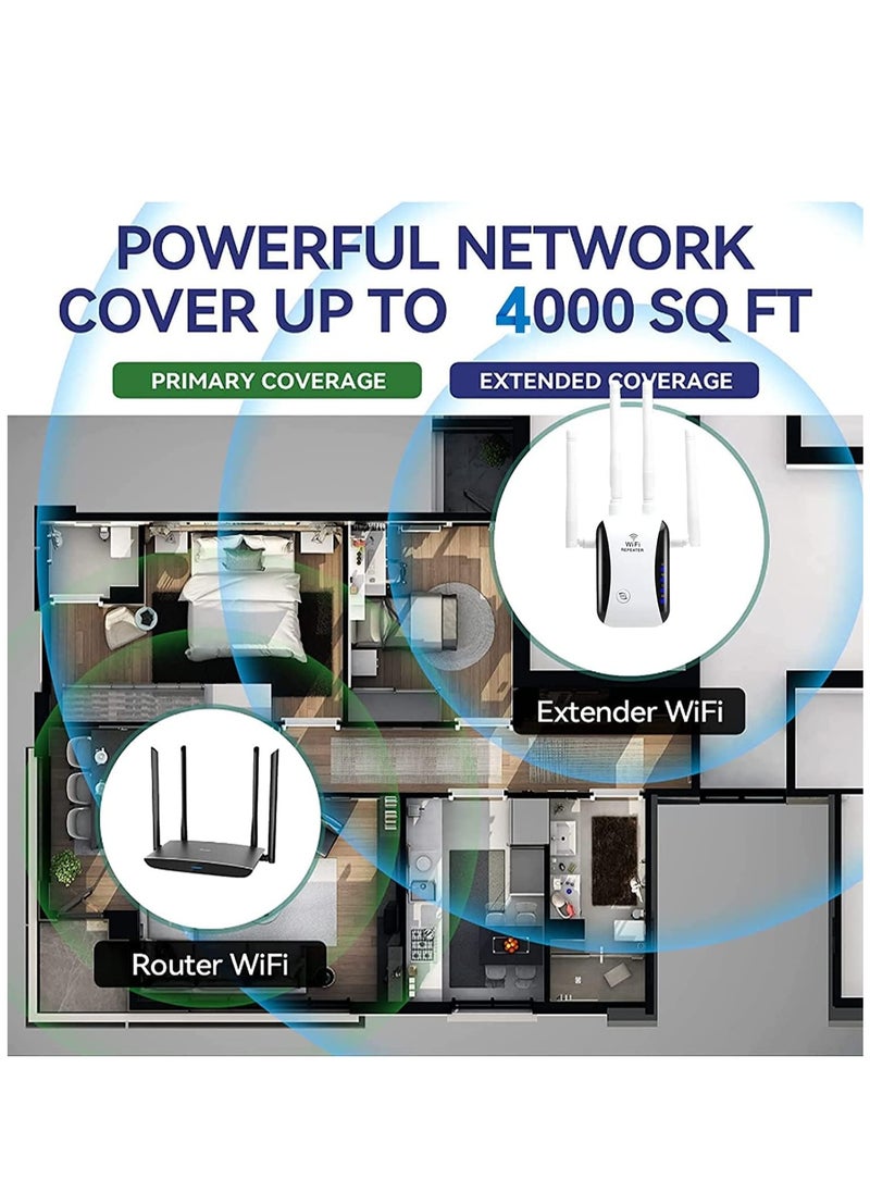 عربست - موسع نطاق WiFi ، معزز إشارة WiFi منزلي يصل إلى 4000 قدم مربع و 32 جهازا ، مضخم صوت عن بعد مع منفذ إيثرنت ونقطة وصول - Image 1