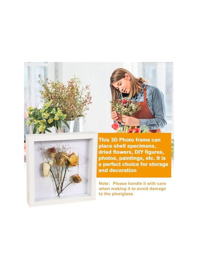The Bros إطار صورة ثلاثي الأبعاد للتعبئة، عبوة من 2 إطار عميق ثلاثي الأبعاد 20x20 سم، صندوق صورة خشبي، إطار ظل خشبي عميق لتذكارات حفلات الزفاف، الصور، الزهور، التذاكر، (أبيض، مربع) - Image 2