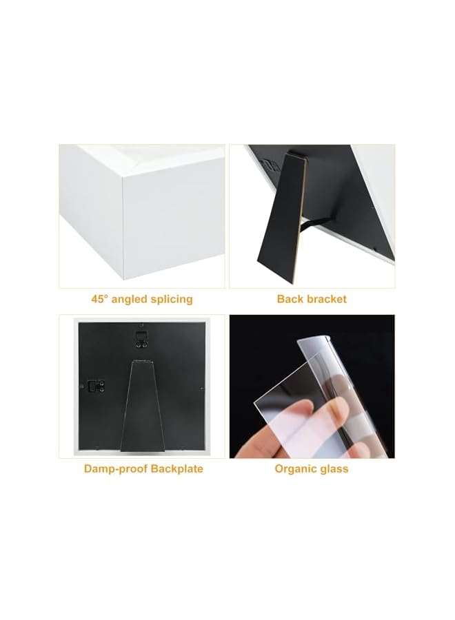 The Bros إطار صورة ثلاثي الأبعاد للتعبئة، عبوة من 2 إطار عميق ثلاثي الأبعاد 20x20 سم، صندوق صورة خشبي، إطار ظل خشبي عميق لتذكارات حفلات الزفاف، الصور، الزهور، التذاكر، (أبيض، مربع) - Image 4