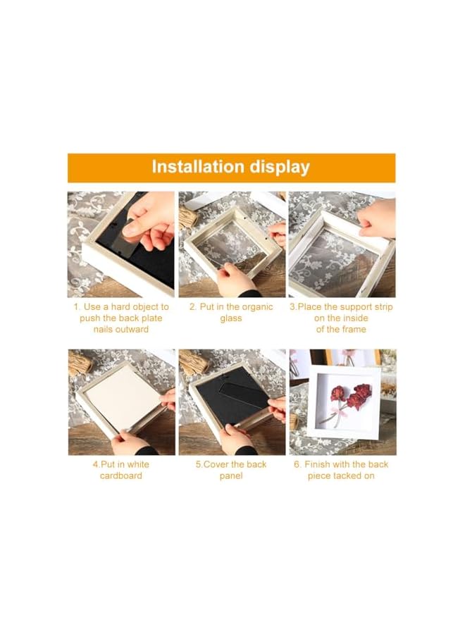 The Bros إطار صورة ثلاثي الأبعاد للتعبئة، عبوة من 2 إطار عميق ثلاثي الأبعاد 20x20 سم، صندوق صورة خشبي، إطار ظل خشبي عميق لتذكارات حفلات الزفاف، الصور، الزهور، التذاكر، (أبيض، مربع) - Image 3