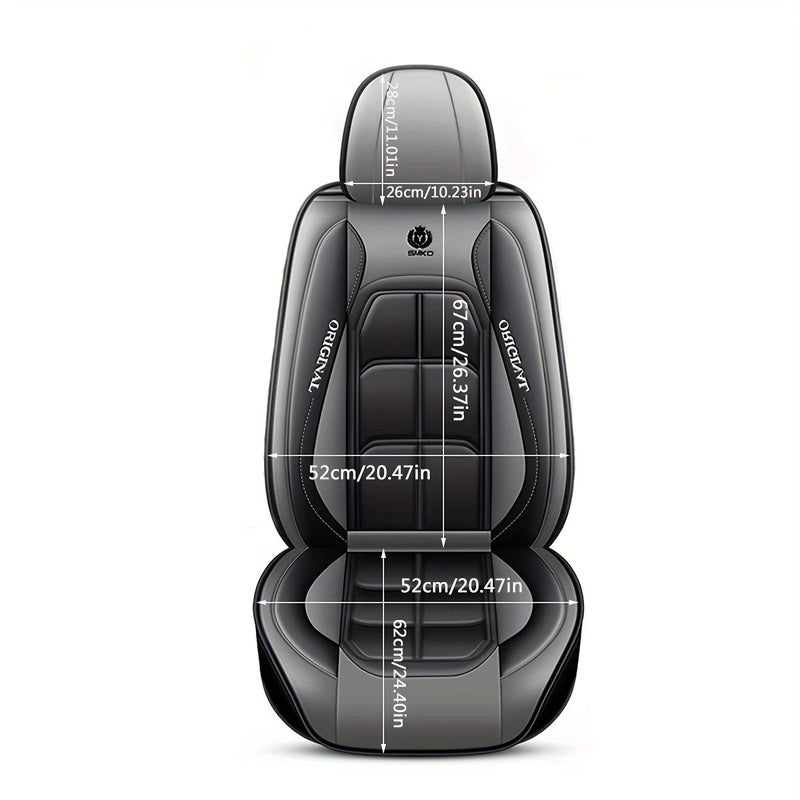 Grey PU Leather Front Car Seat Covers Two Pack Easy Install Durable No Padding Seat Protectors For Trucks SUVs - Image 4