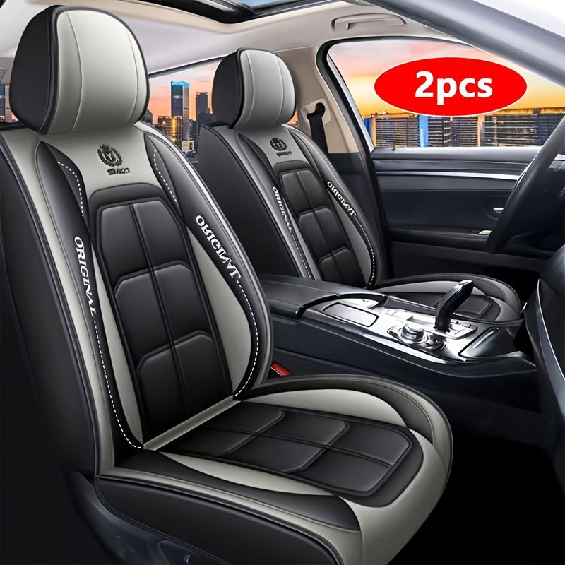 Grey PU Leather Front Car Seat Covers Two Pack Easy Install Durable No Padding Seat Protectors For Trucks SUVs - Image 5