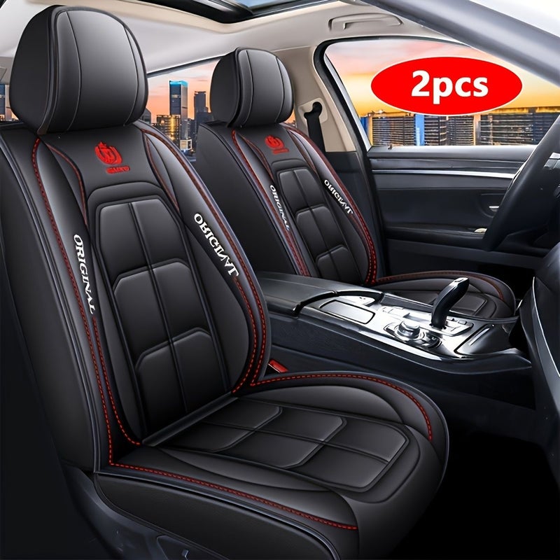 Grey PU Leather Front Car Seat Covers Two Pack Easy Install Durable No Padding Seat Protectors For Trucks SUVs - Image 1