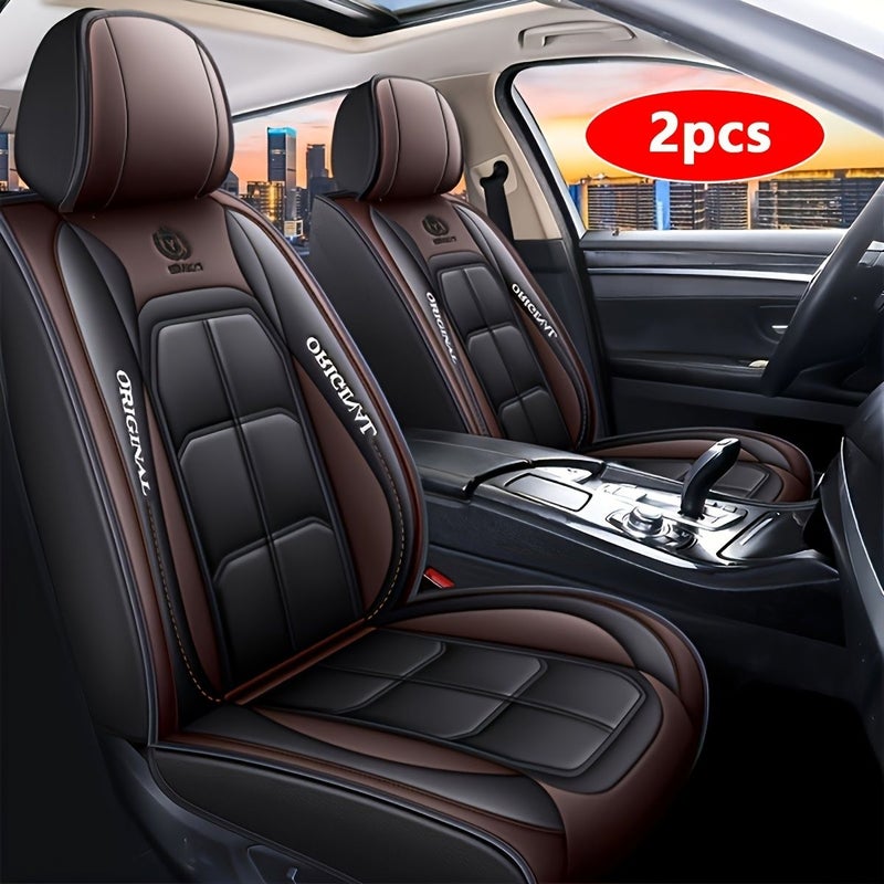 Grey PU Leather Front Car Seat Covers Two Pack Easy Install Durable No Padding Seat Protectors For Trucks SUVs - Image 3