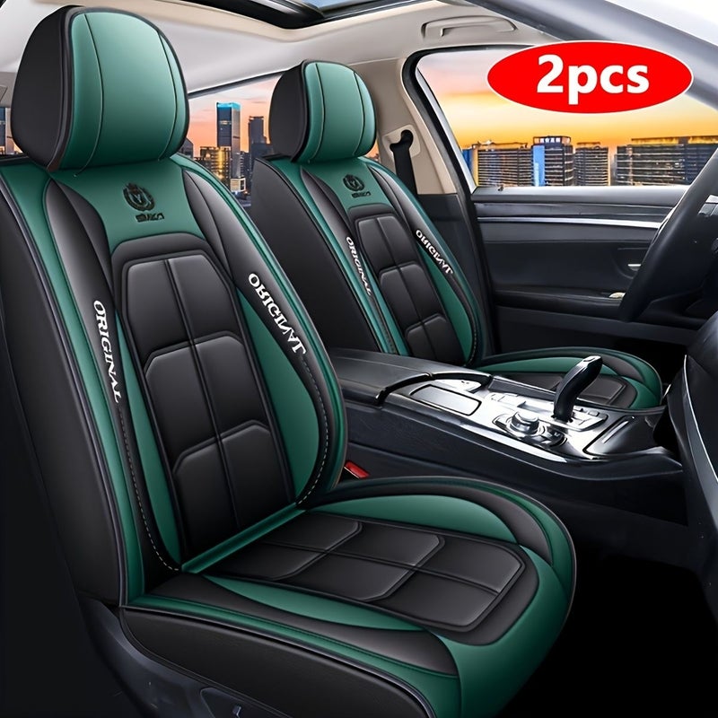 Grey PU Leather Front Car Seat Covers Two Pack Easy Install Durable No Padding Seat Protectors For Trucks SUVs - Image 2