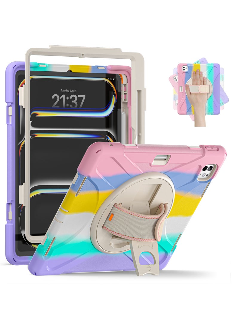 Captaintech Case for iPad Pro 13-inch (2024) M4 Chip Model A2925 A2926 Heavy Duty Rugged Durability Silicone Tablet Cover with 360° Rotating Hand Strap Foldable Hidden Stand u0026 Shoulder Strap Pink - Image 1