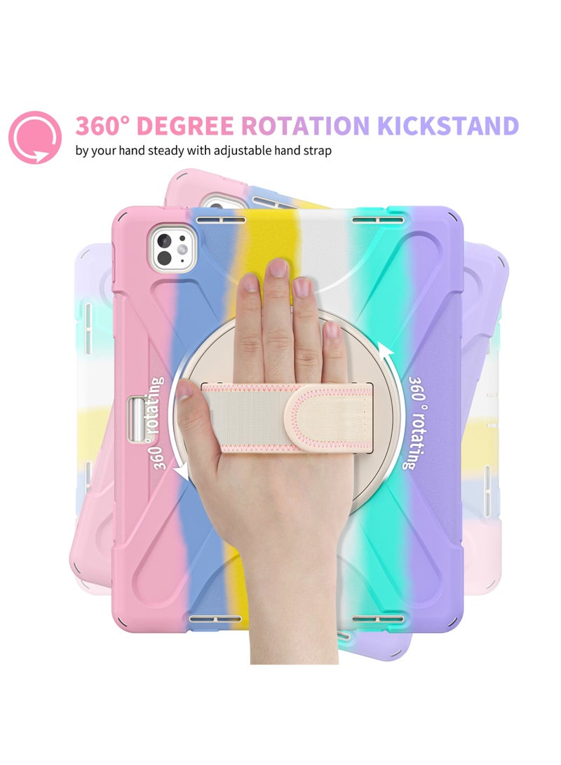 Captaintech Case for iPad Pro 13-inch (2024) M4 Chip Model A2925 A2926 Heavy Duty Rugged Durability Silicone Tablet Cover with 360° Rotating Hand Strap Foldable Hidden Stand u0026 Shoulder Strap Pink - Image 4